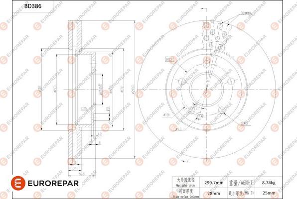 EUROREPAR 1684282880 - Гальмівний диск autozip.com.ua