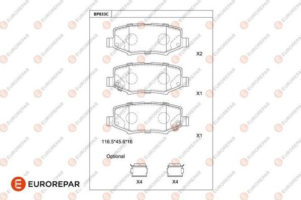 EUROREPAR 1681245080 - Гальмівні колодки, дискові гальма autozip.com.ua