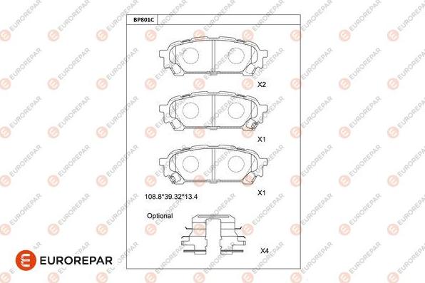 EUROREPAR 1681257780 - Гальмівні колодки, дискові гальма autozip.com.ua