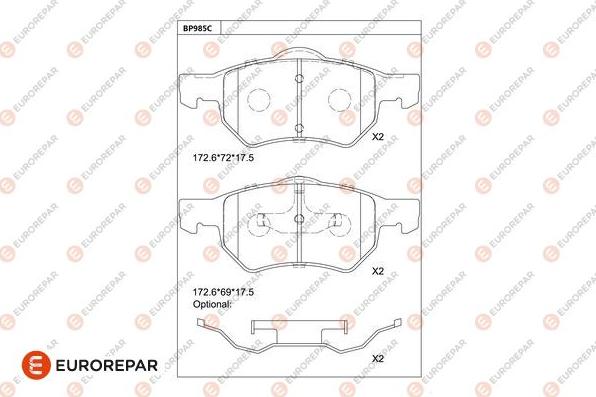 EUROREPAR 1681272680 - Гальмівні колодки, дискові гальма autozip.com.ua