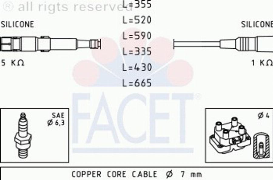 FACET 4.8769 - Комплект проводів запалювання autozip.com.ua