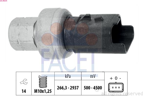 FACET 25.0024 - Пневматичний вимикач, кондиціонер autozip.com.ua