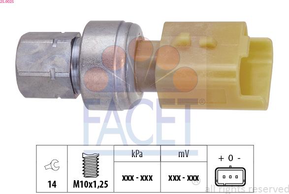 FACET 25.0025 - Пневматичний вимикач, кондиціонер autozip.com.ua