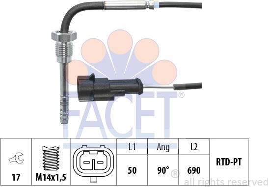 FACET 22.0367 - Датчик, температура вихлопних газів autozip.com.ua