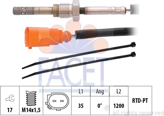FACET 22.0334 - Датчик, температура вихлопних газів autozip.com.ua