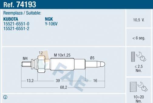 FAE 74193 - Свічка розжарювання autozip.com.ua