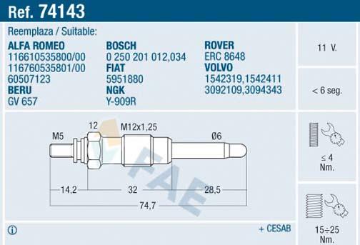 FAE 74143 - Свічка розжарювання autozip.com.ua