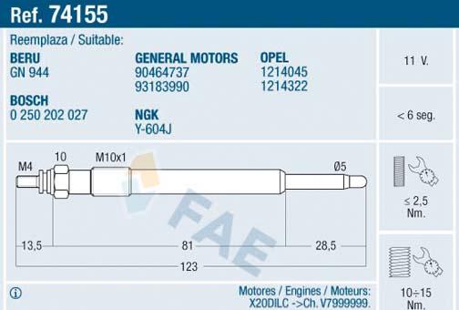 FAE 74155 - Свічка розжарювання autozip.com.ua