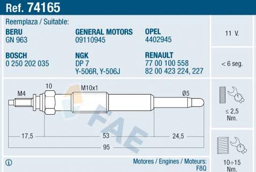 FAE 74165 - Свічка розжарювання autozip.com.ua