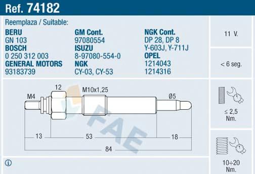 FAE 74182 - Свічка розжарювання autozip.com.ua