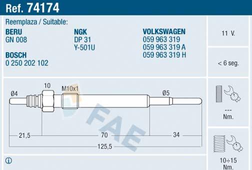 FAE 74174 - Свічка розжарювання autozip.com.ua