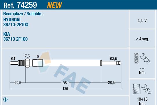 FAE 74259 - Свічка розжарювання autozip.com.ua