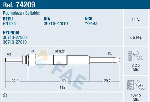 FAE 74209 - Свічка розжарювання autozip.com.ua