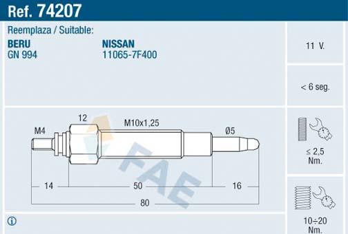 FAE 74207 - Свічка розжарювання autozip.com.ua