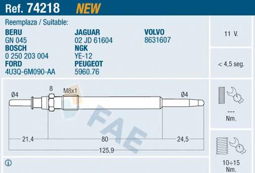 FAE 74218 - Свічка розжарювання autozip.com.ua