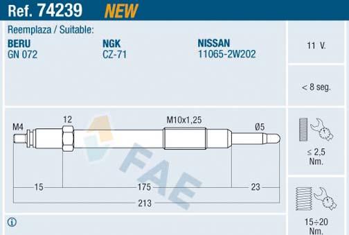 FAE 74239 - Свічка розжарювання autozip.com.ua