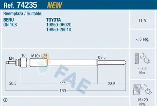 FAE 74235 - Свічка розжарювання autozip.com.ua