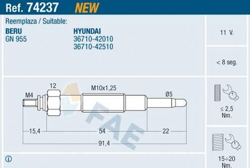 FAE 74237 - Свічка розжарювання autozip.com.ua