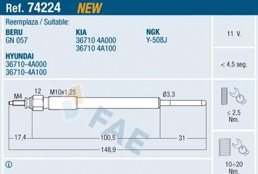 FAE 74224 - Свічка розжарювання autozip.com.ua