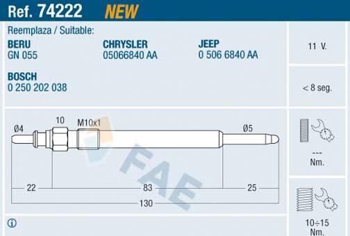 FAE 74222 - Свічка розжарювання autozip.com.ua