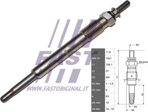 Fast FT82732 - Свічка розжарювання Fiat-Citroen-Peugeot 2.0HDI autozip.com.ua