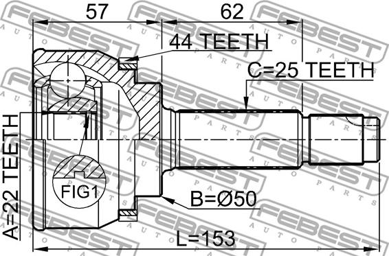 Febest 0410-004A44 - Шарнірний комплект, ШРУС, приводний вал autozip.com.ua