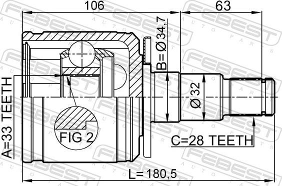 Febest 0411-KB4LH - Шарнір, ШРУС, приводний вал autozip.com.ua