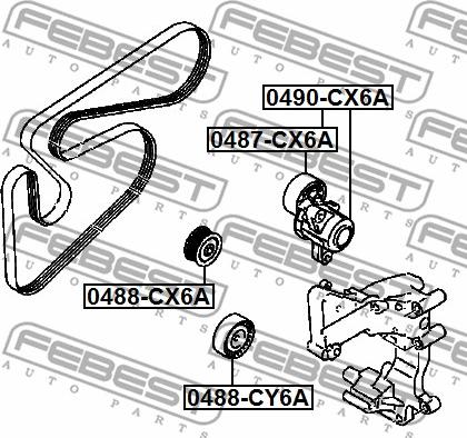 Febest 0488-CY6A - Паразитний / провідний ролик, поліклиновий ремінь autozip.com.ua