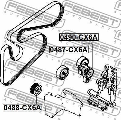 Febest 0490-CX6A - Натягувач ременя, клинові зуб. autozip.com.ua