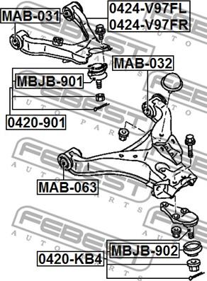 Febest 0424-V97FL - Важіль незалежної підвіски колеса autozip.com.ua