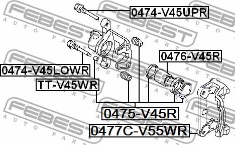 Febest 0477C-V55WR - Комплект підтримки корпусу скоби гальма autozip.com.ua