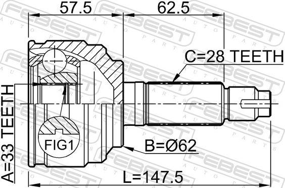 Febest 0510-052 - Шарнір, ШРУС, приводний вал autozip.com.ua