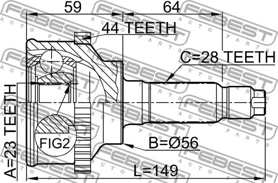 Febest 0510-018A44 - Шарнірний комплект, ШРУС, приводний вал autozip.com.ua