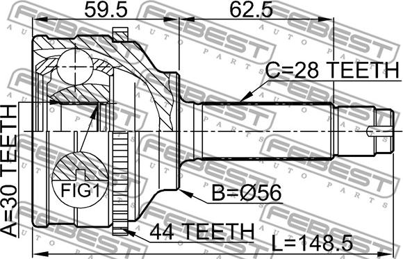 Febest 0510-037A44 - Шарнірний комплект, ШРУС, приводний вал autozip.com.ua