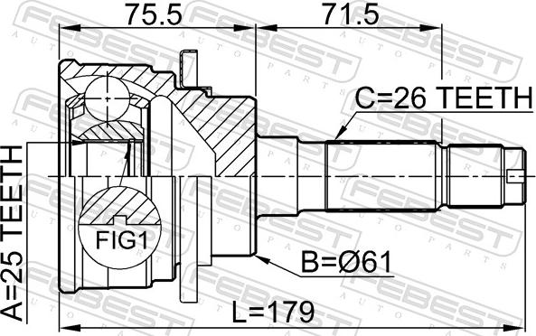 Febest 0510-B25 - Шарнір, ШРУС, приводний вал autozip.com.ua