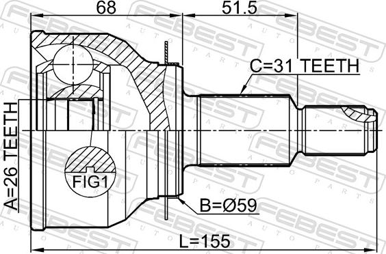 Febest 0510-KEAT4WD - Шарнір, ШРУС, приводний вал autozip.com.ua
