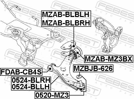 Febest MZAB-BLBLH - Сайлентблок, важіль підвіски колеса autozip.com.ua