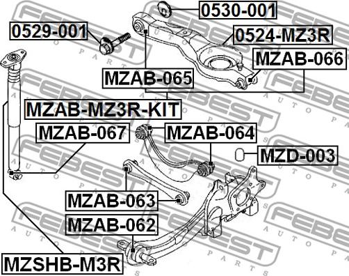 Febest MZAB-064 - Сайлентблок рычага FORD C-MAX. FOCUS. MONDEO 93- задн. мост верх Пр-во FEBEST autozip.com.ua