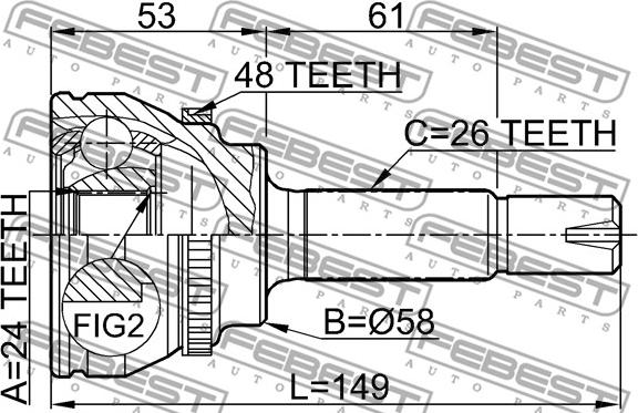 Febest 0110-055A48 - Шарнірний комплект, ШРУС, приводний вал autozip.com.ua