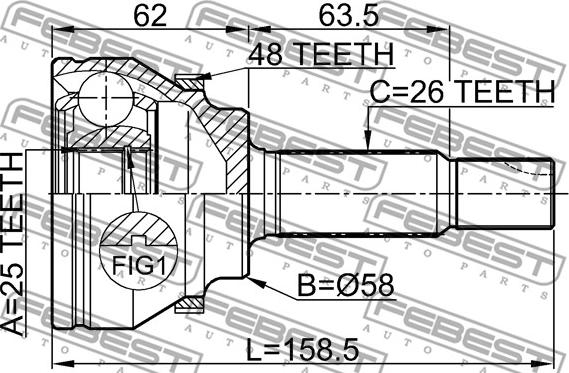 Febest 0110-AZT250A48 - Шарнірний комплект, ШРУС, приводний вал autozip.com.ua