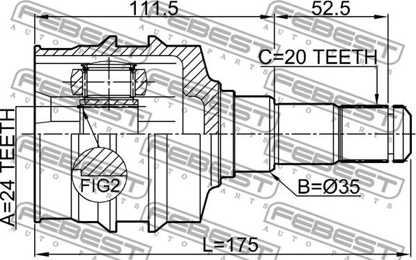 Febest 0111-SXV20LH - Шарнірний комплект, ШРУС, приводний вал autozip.com.ua