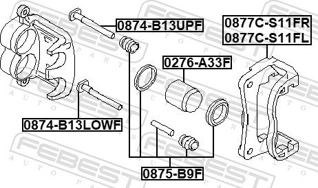 Febest 0874-B13UPF - Направляючий болт, корпус скоби гальма autozip.com.ua