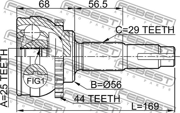 Febest 0210-069A44 - Шарнірний комплект, ШРУС, приводний вал autozip.com.ua