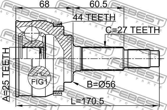 Febest 0210-065A44 - Шарнірний комплект, ШРУС, приводний вал autozip.com.ua