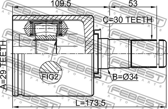 Febest 0211-T31LH - Шарнірний комплект, ШРУС, приводний вал autozip.com.ua