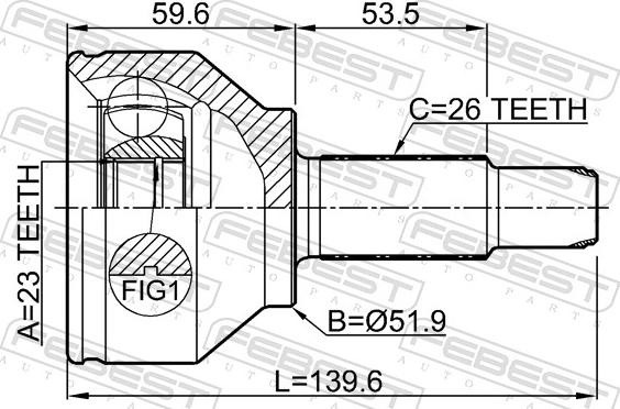 Febest 1910-R60 - Шарнір, ШРУС, приводний вал autozip.com.ua