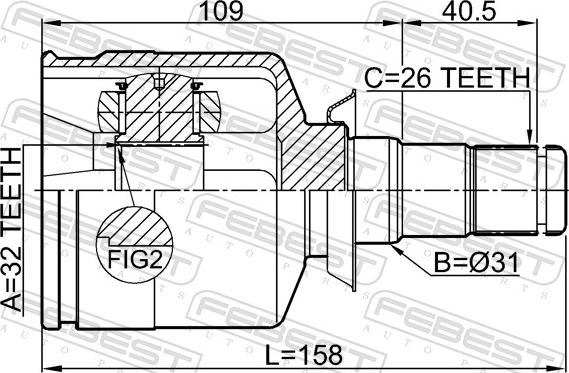 Febest 1911-R58LH - Шарнір, ШРУС, приводний вал autozip.com.ua