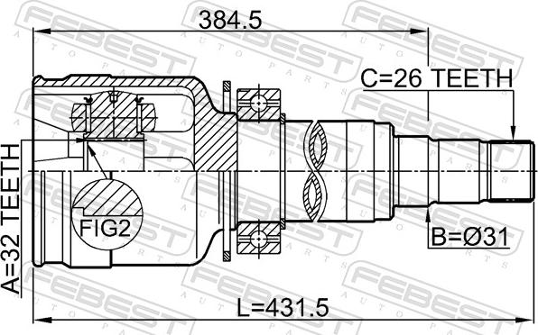 Febest 1911-R58RH - Шарнір, ШРУС, приводний вал autozip.com.ua