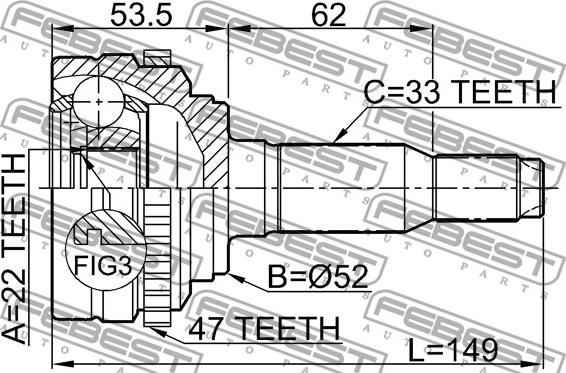 Febest 1110-J200A47 - Шарнірний комплект, ШРУС, приводний вал autozip.com.ua