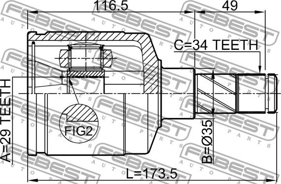 Febest 1111-ESP - Шарнірний комплект, ШРУС, приводний вал autozip.com.ua